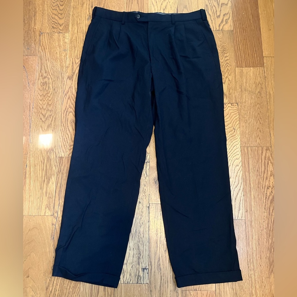 Mondo Di Marco Dress Pants Men's Black 36x30 Pleated Used Good Rayon Slacks